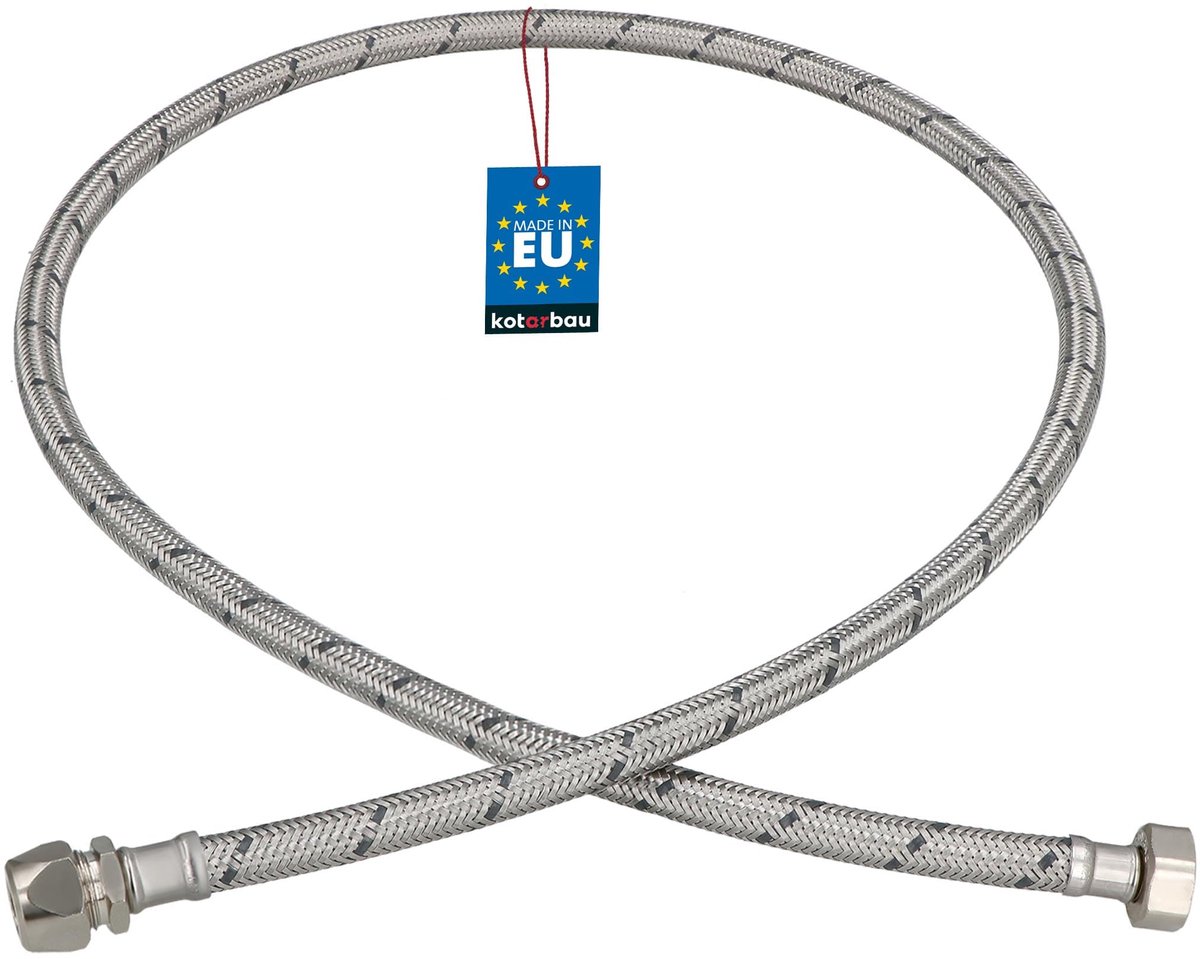 KOTARBAU® Flexibele Aansluitslang 3/8"x3/8" - Aansluitslang Armatuur 120 cm - Flexibele Kraanslang - Wartelmoer x Knelkoppeling - Sanitaire Aansluitslang - Gevlochten Roestvrijstalen Aansluitslang - Zilver