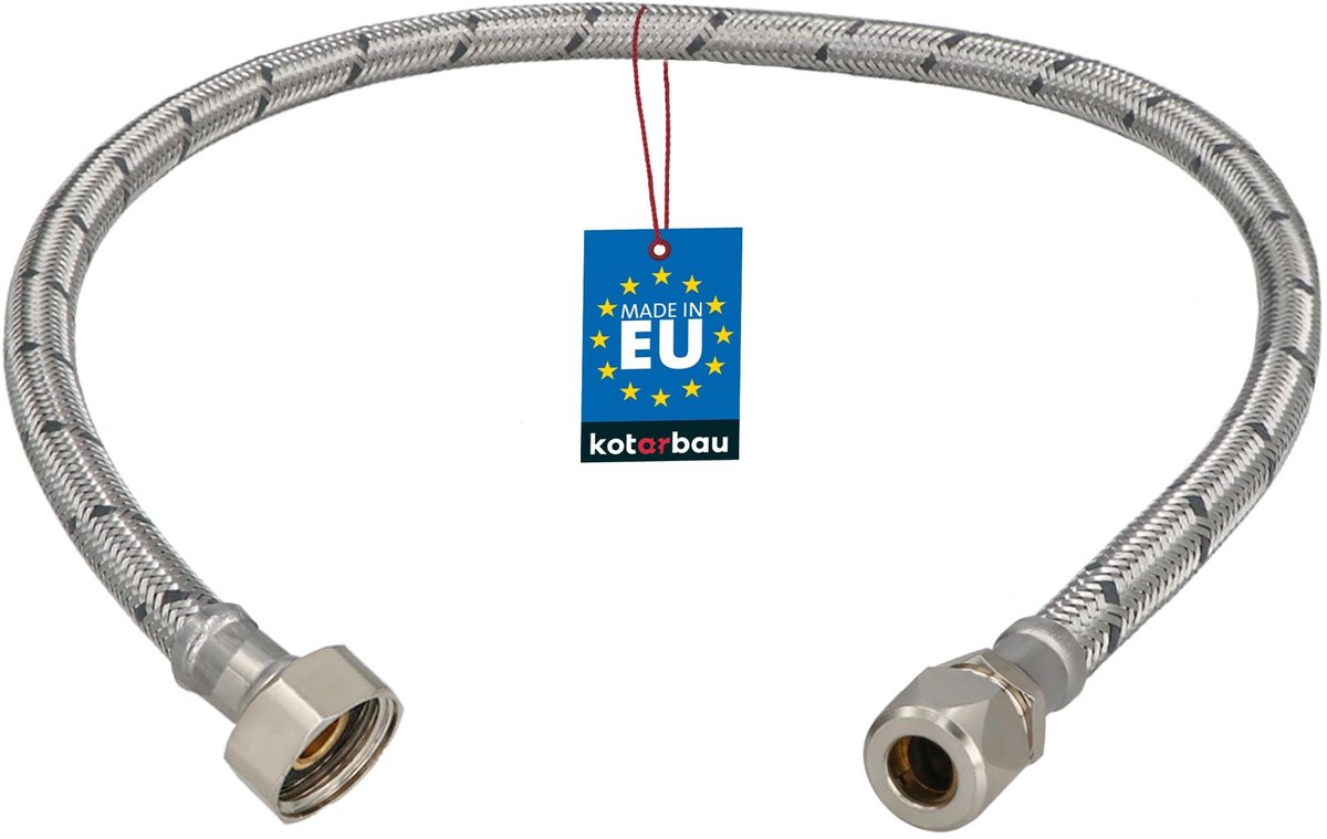KOTARBAU® Flexibele Aansluitslang 1/2“x3/8“ - Aansluitslang Armatuur 60 cm - Flexibele Kraanslang - Wartelmoer x Knelkoppeling - Sanitaire Aansluitslang - Gevlochten Roestvrijstalen Aansluitslang - Zilver