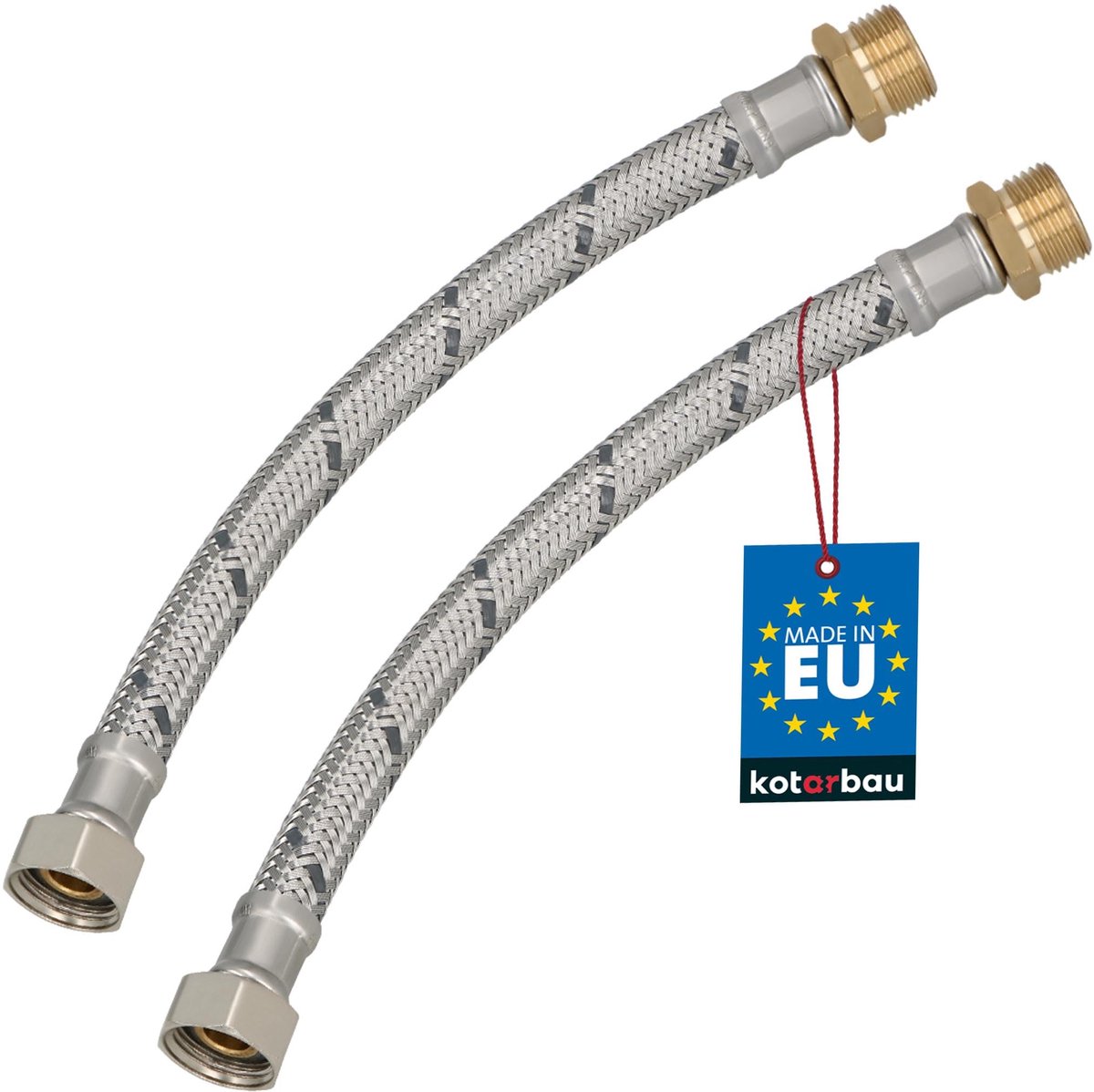 KOTARBAU® 2 Stuks - Flexibele Aansluitslang 3/8"x3/8" - Sanitaire Aansluitslang 20 cm - Flexibele Kraanslang - Buitendraad x Binnendraad - Aansluitslang Armatuur - Gevlochten Roestvrijstalen Aansluitslang