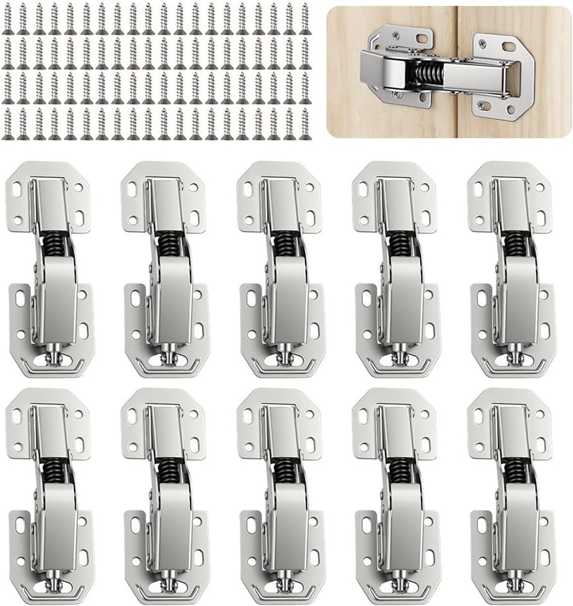 Set van 10 Onzichtbare Meubel Scharnieren van 4 Inch met Hydraulische Demper en 80 Schroeven voor Keuken- en Kantoor Kasten