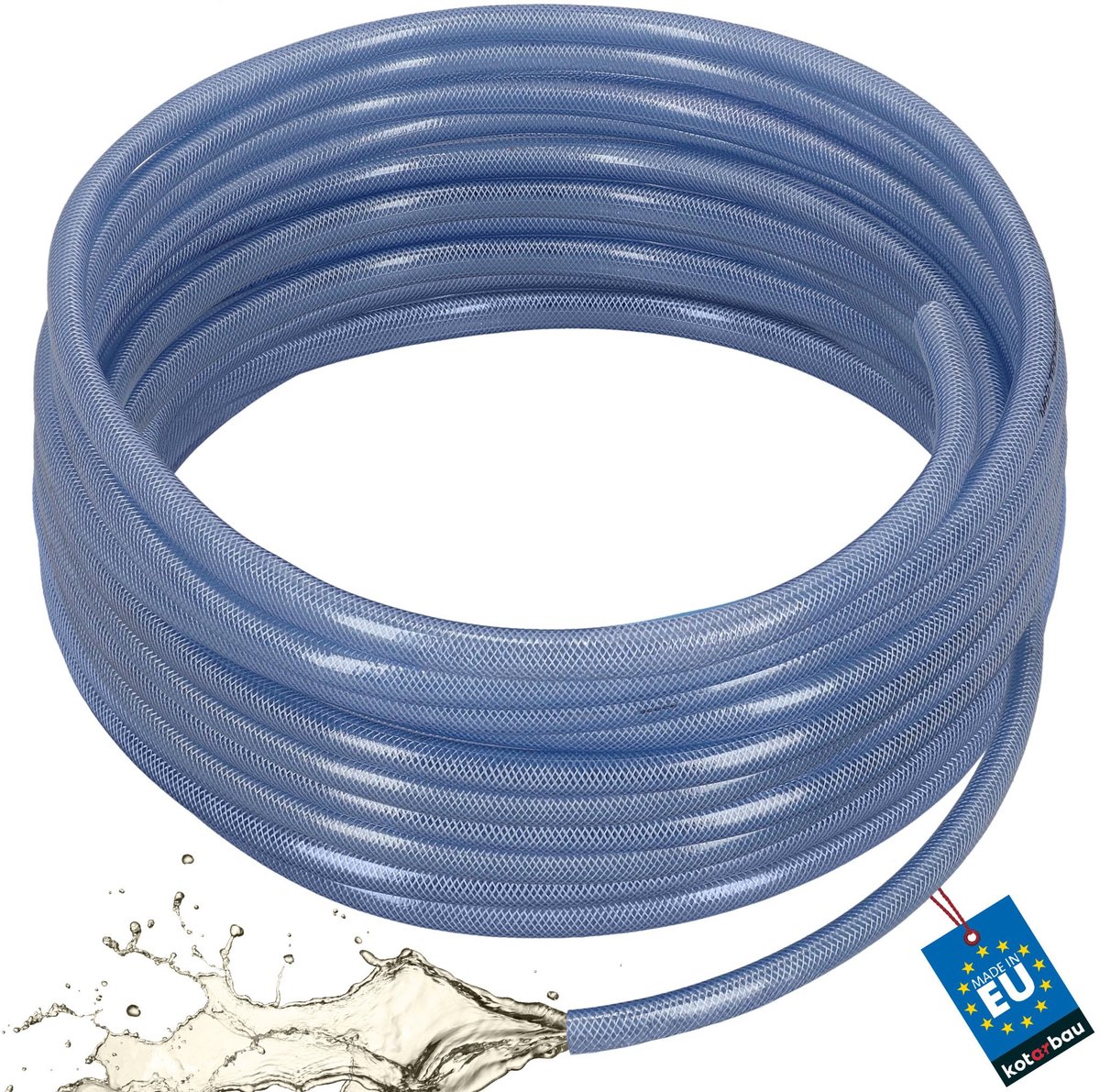 KOTARBAU® Persluchtslang ø 14 mm / 3 mm - Compressorslang - Luchtslang 50 m - PVC-slang met Weefselinleg - Waterslang - Transparant - Blauw