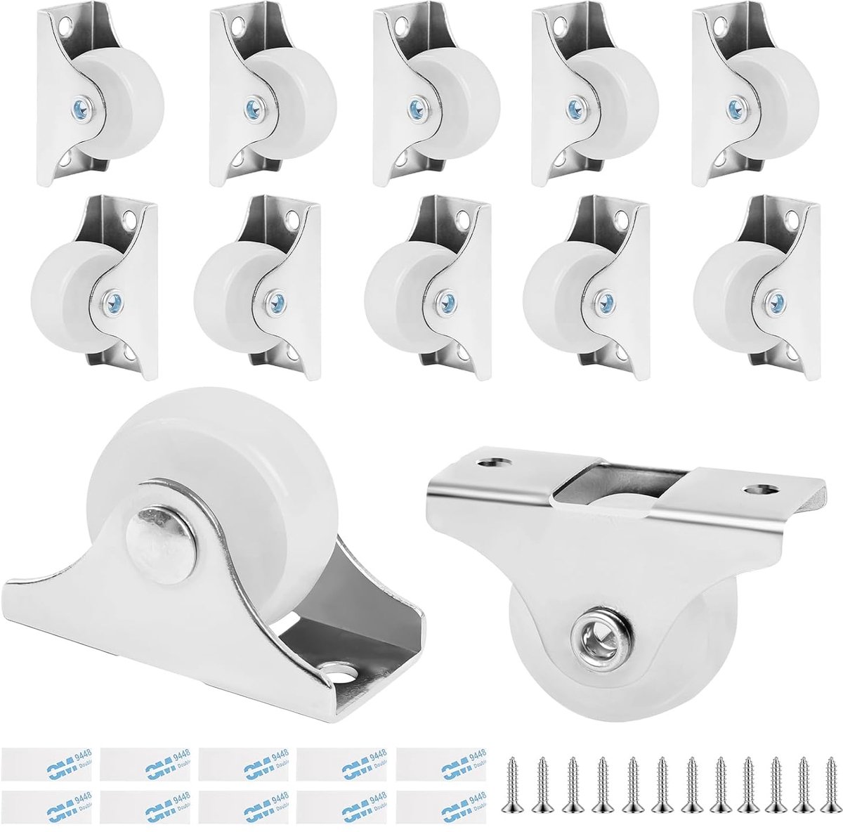SnelShoppen - Flintronic Meubelschuiven 12 Stuks 24 mm Zwarte Plastic Wielen met Stalen Plaat - Stil voor Kleine Meubels, Stoelen, Wagens - Eenvoudige