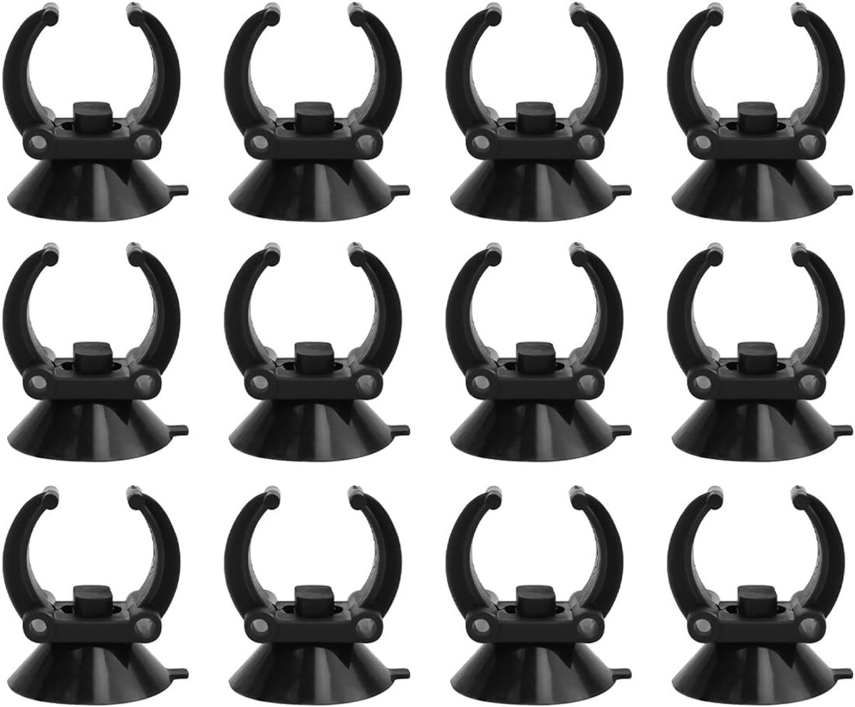 SnelShoppen - 12 stuks aquarium zuignaphouders met 2,5 cm kunststof clips voor aquariumverwarmers en onderwaterverlichting - Zwarte zuignappen met ste