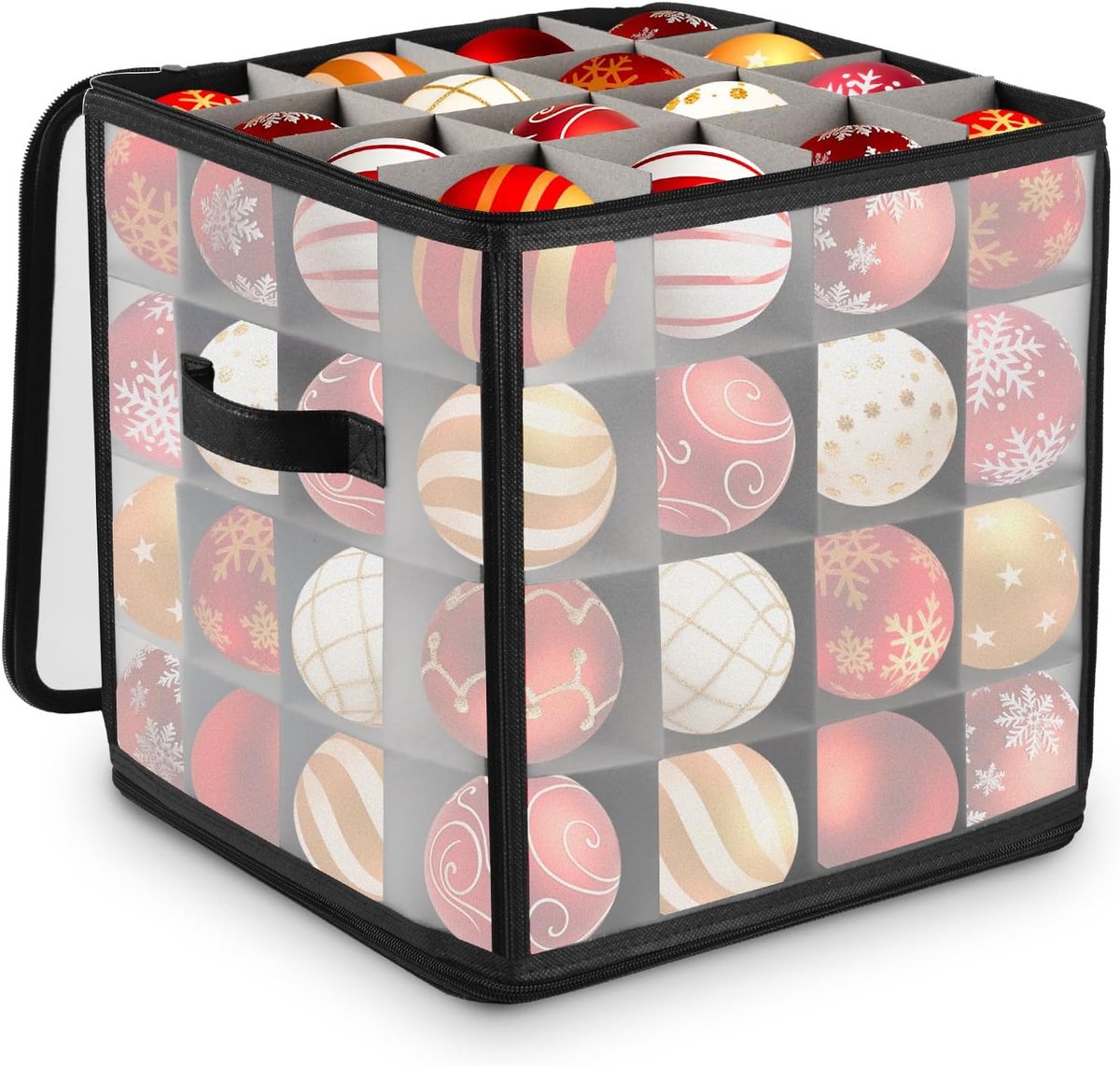 SnelShoppen - Opbergdoos Voor 64 Kerstballen, 4 Laags Met Verstelbare Scheidingswanden, Waterdichte Opbergbox Voor Kerstdecoratie, Ruimtebesparend Voo