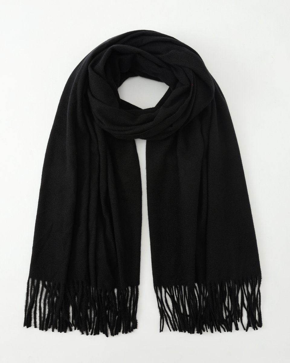 Nouka - Dikke Winter Sjaal - Zwarte Sjaal - met Franjes - Cadeau voor Vrouwen - 65 x 180 cm