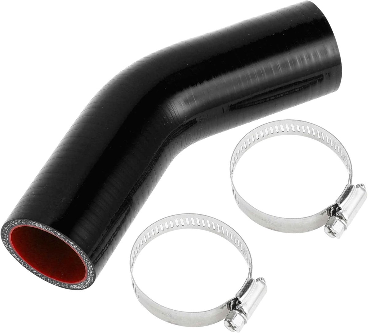 SnelShoppen - Siliconen Slang 38mm/1.5" ID 90mm Lengte 45 Graden Zwart Rood met Klemmen - Universele Koelvloeistof Slang voor Auto