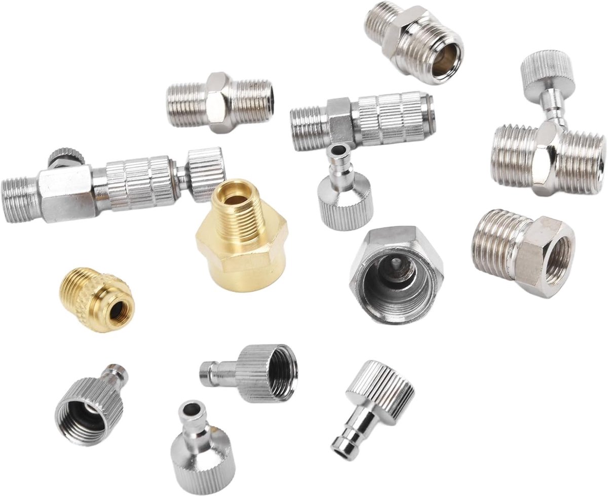 SnelShoppen - 15-delige Spuitpistool Adapter Kit - Universele Spuitpistool Aansluitingen en Fittingen voor Diverse Verfspuiters - Duurzaam en Gebruiks