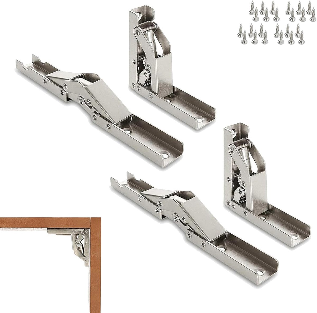 SnelShoppen - 4 Stuks Kastdeur Scharnieren, 90 Graden Vouwscharnieren voor Tafel en Meubilair, Ruimtebesparend, Sterk Materiaal, Voor Kasten en Tafels