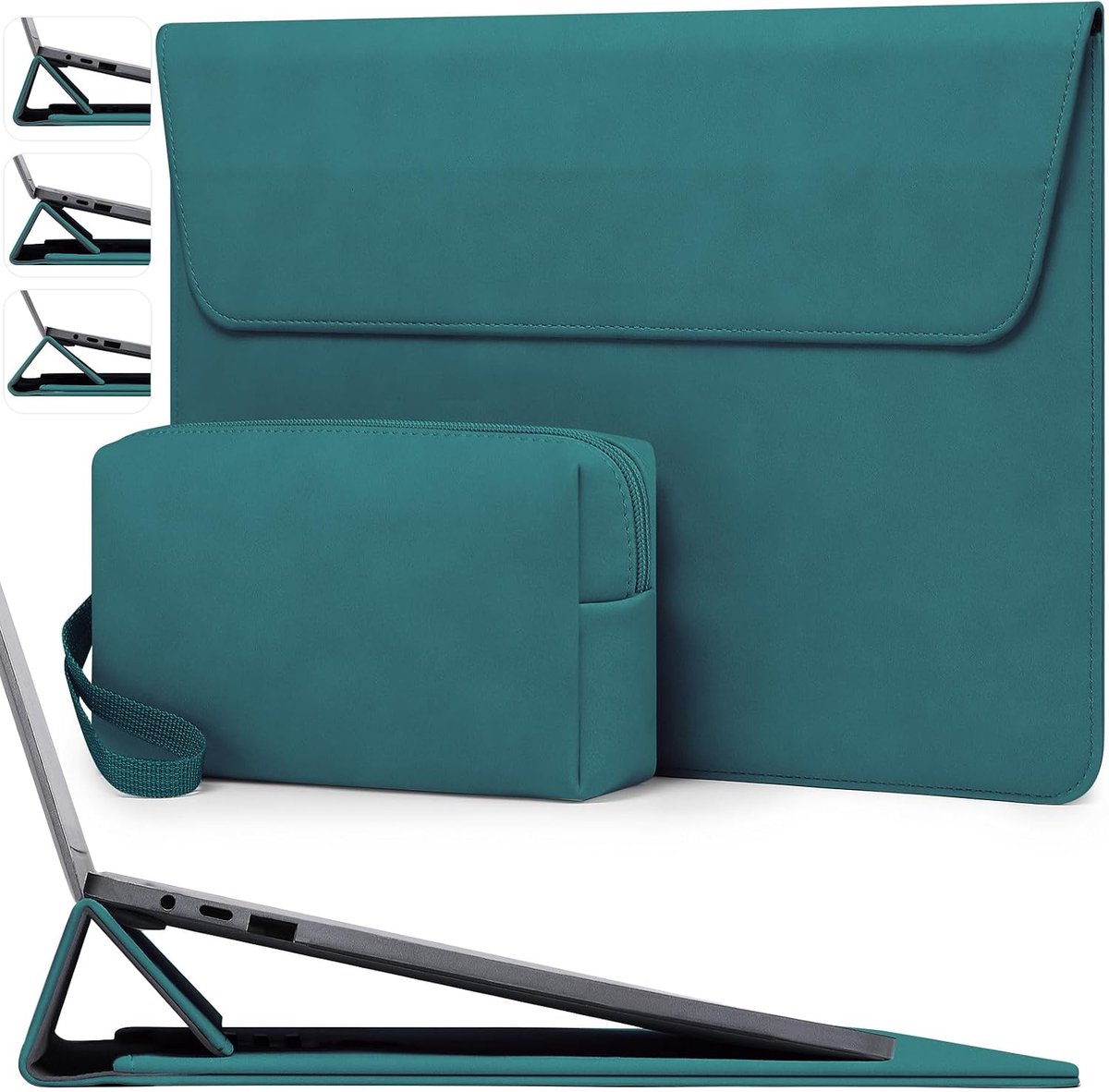 SnelShoppen - 15 Inch Laptop Sleeve met Verstelbare Stand, Donkergroen | Geschikt voor MacBook Air 15 M5 A3448 M4 A3241 M3 A3114 M2 A2941 2026-2023, M