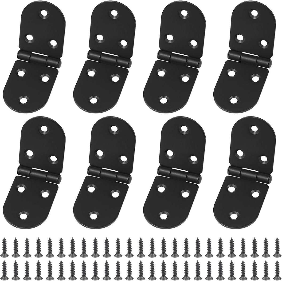 SnelShoppen - 8 Stuks Halvemaan Scharnieren voor Houten Deuren - Zwarte IJzeren Deurscharnieren met 52 Scharnierschroeven voor Meubel Hardware, Kastde