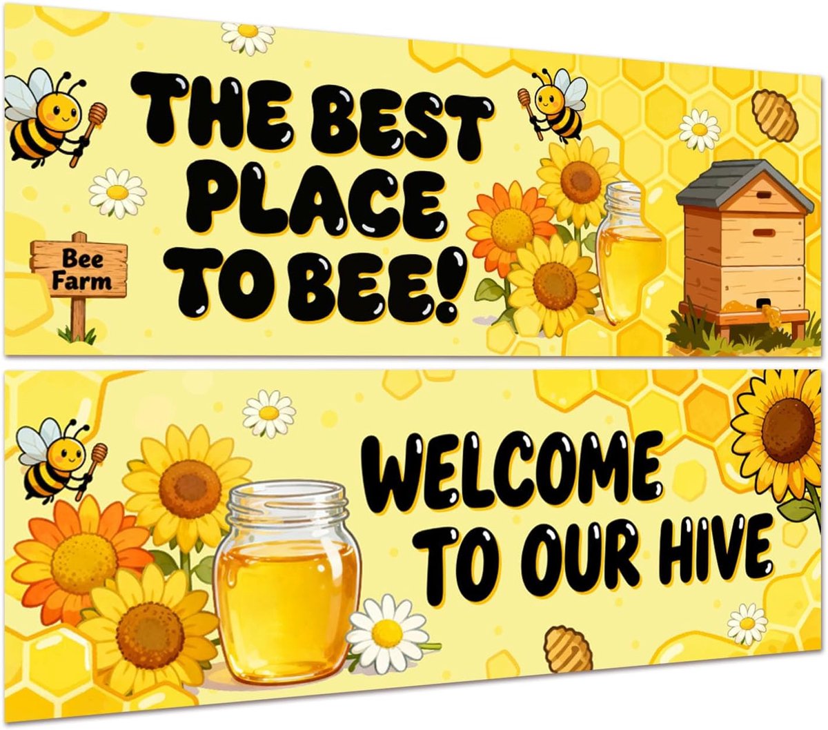 Banner Educatieve Posters - Bijen/Bloemen Muurdecoratie - Klaslokaal Decoratie - Waterdicht Papier - Set van 2 Stuks - Afmetingen 34x99 cm