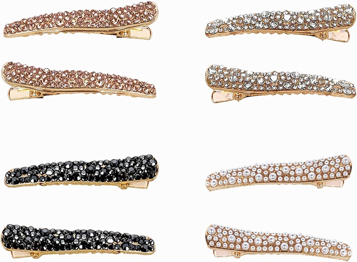 SnelShoppen - 8 Stuks Haarclips Vintage Crocodile Clips met Rhinestones voor Dikke Lange Haar - Non Slip Duckbill Haarspelden voor Feest en Dagelijks