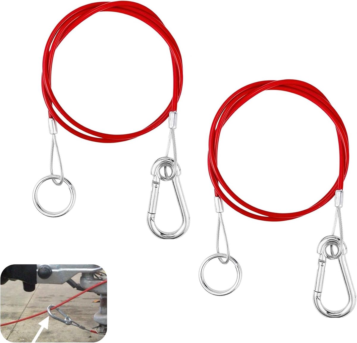 SnelShoppen - Tear Rope voor Trailer en Caravan 1 m, Remkabel, Accessoires voor Ongebremste Trailers, Robuuste Touw met Haak, 2 Stuks