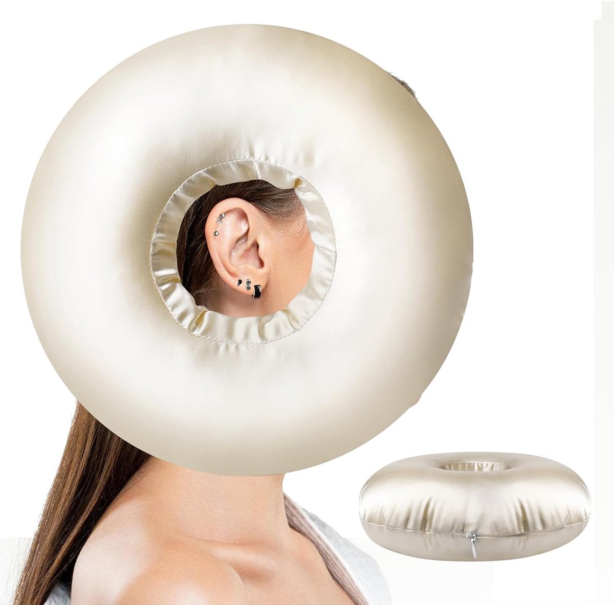 Piercingkussen met Gat - Donutkussen van Imitatiezijde - Zacht en Ademend - Pijnverlichting voor Oorpiercings - ShopVlot