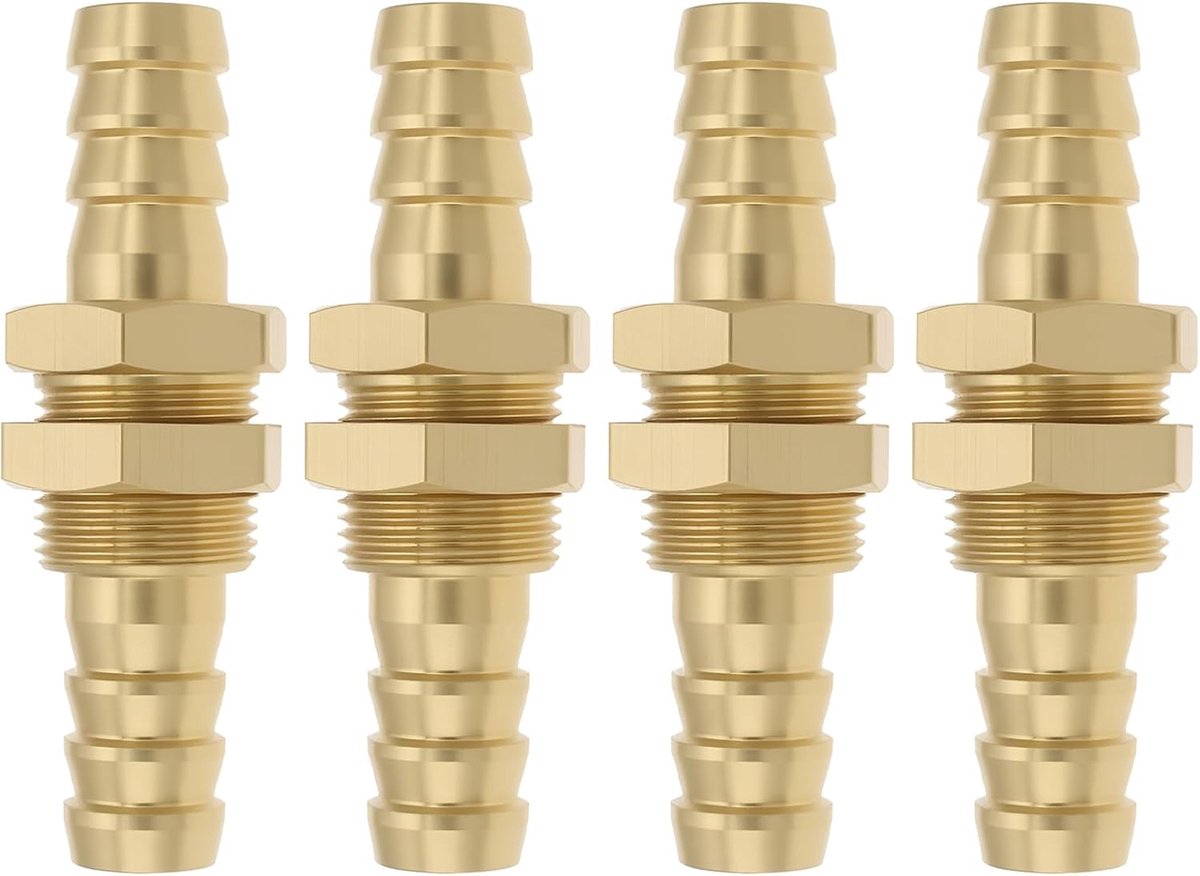 SnelShoppen - 4X 10MM Messing Schot Dual Fitting Barb Pijp Slang Buis Connector Adapter voor Brandstof, Water, Lucht - Geschikt voor Boot en Sanitair