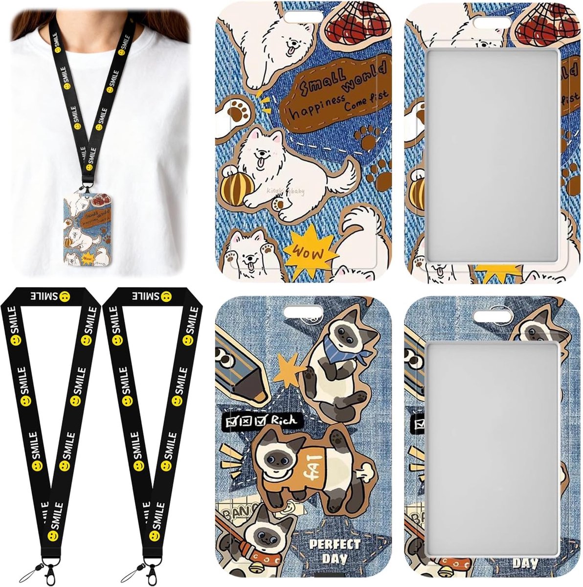 ID Kaarthouder 2 Stuks - Samoyeden en Siamkat Design - Inclusief Strap - Voor School en Werk - ShopVlot