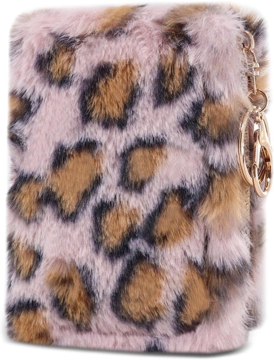 SnelShoppen - Damesportemonnee met Luipaardpatroon, Fashionable Wallet met Sleutelhanger en Rits, 4 Kaartsleuven, 2 Briefgeldcompartimenten en 1 Munte