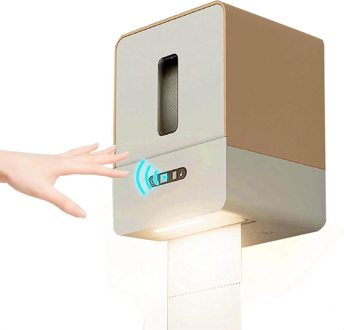 SnelShoppen - Automatische Papieren Handdoek Dispenser Touchless, Slim Wandgemonteerd Rolhouder met Nachtlampje voor Keuken, Badkamer, Hotel - Koffiek