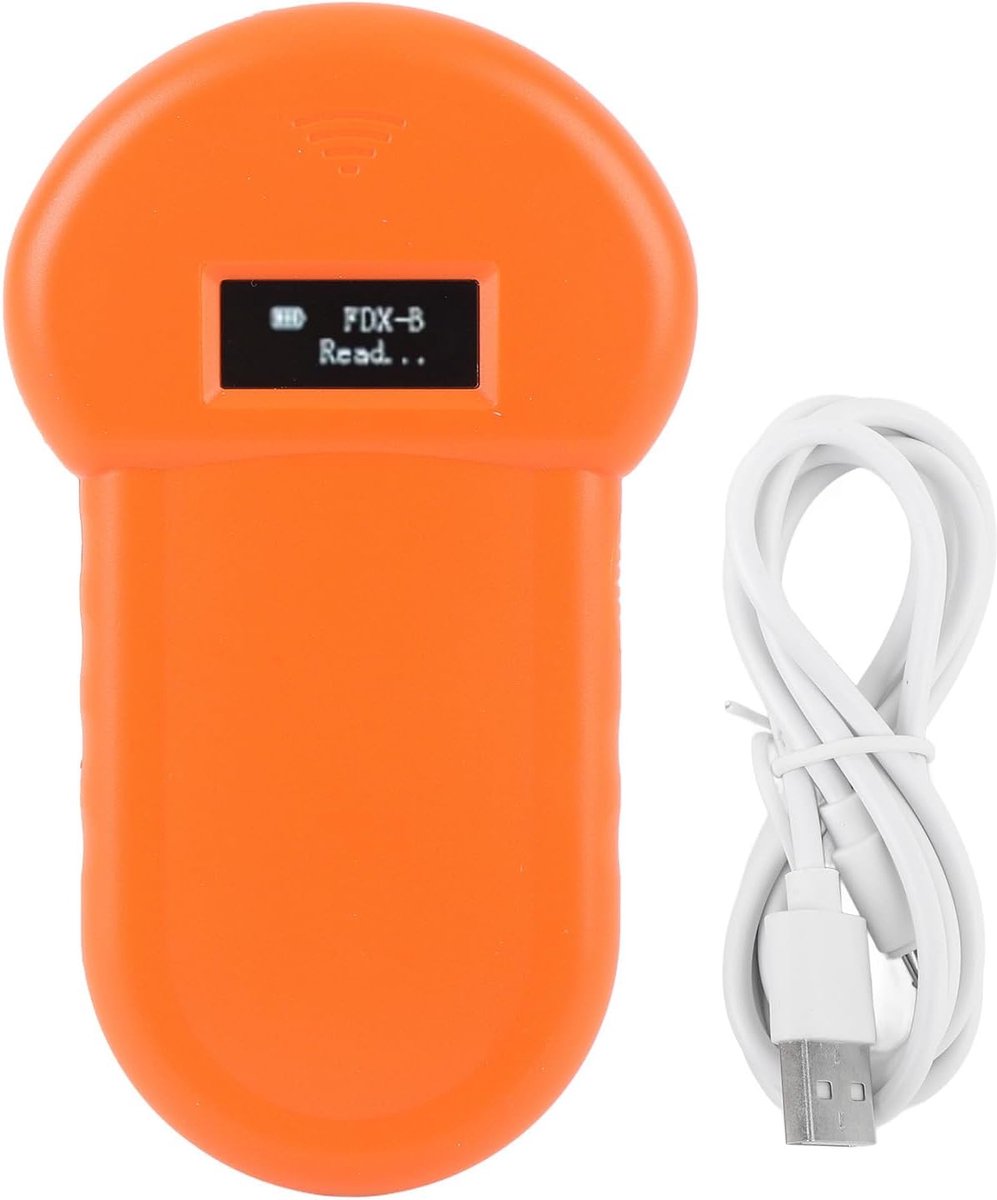 SnelShoppen - Draagbare Huisdier Microchip Scanner, Oplaadbare Emid Microchip Lezer 134.2kHz, Ondersteunt FDXB voor Honden en Katten, Oranje, OLED Dis