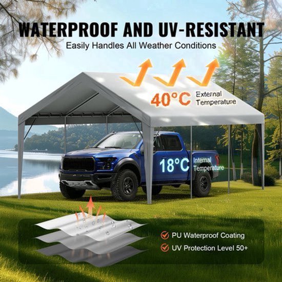 Tent - Carport Replacement Canopy Cover - Garage Top Tent - Shelter Tarp - Heavy-Duty - 10x20ft - Waterdicht & UV-beschermd - Frame Niet Inbegrepen - Grijs van VOUNOT — afbeelding 5
