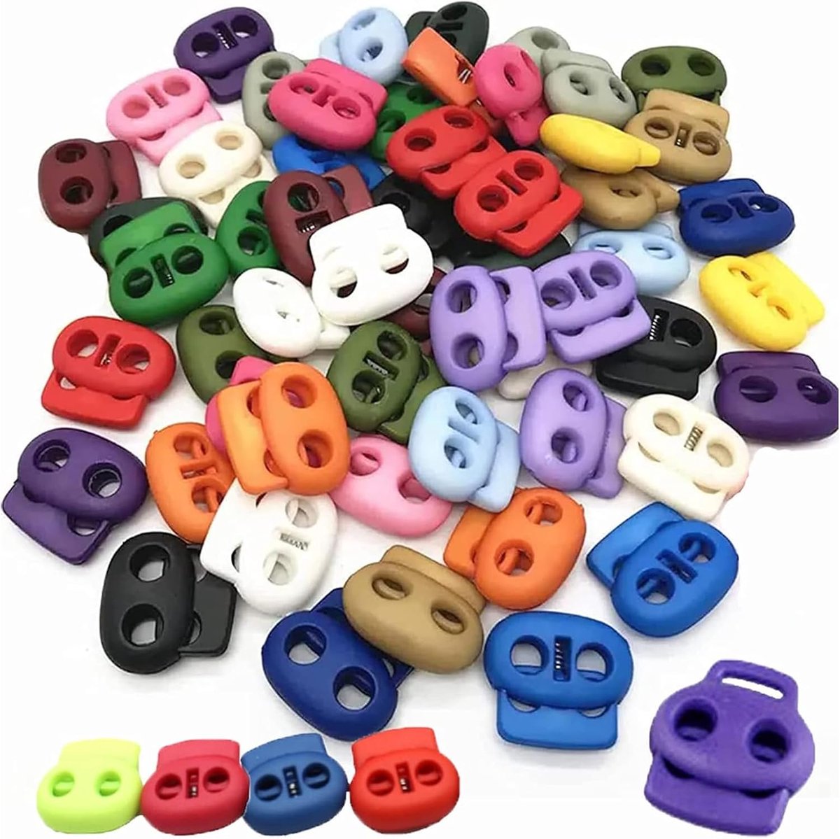 SnelShoppen - Cordstopper met 2 Gaten, 20 Stuks Kleurrijke Koordclips Rubber Koordstopper voor Camping Hiking Sport Rugzakken Vervangende Veters