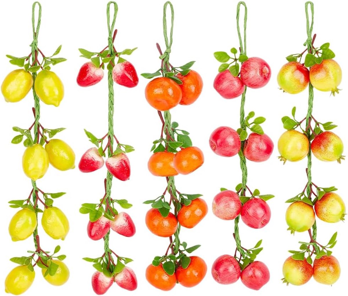 SnelShoppen - Decoratieve Kunstfruit Slinger - 5 Stijlen Citroen, Granaatappel, Aardbei, Sinaasappel, Appel - Hangend Fruit voor Bruiloft, Feest, Tuin