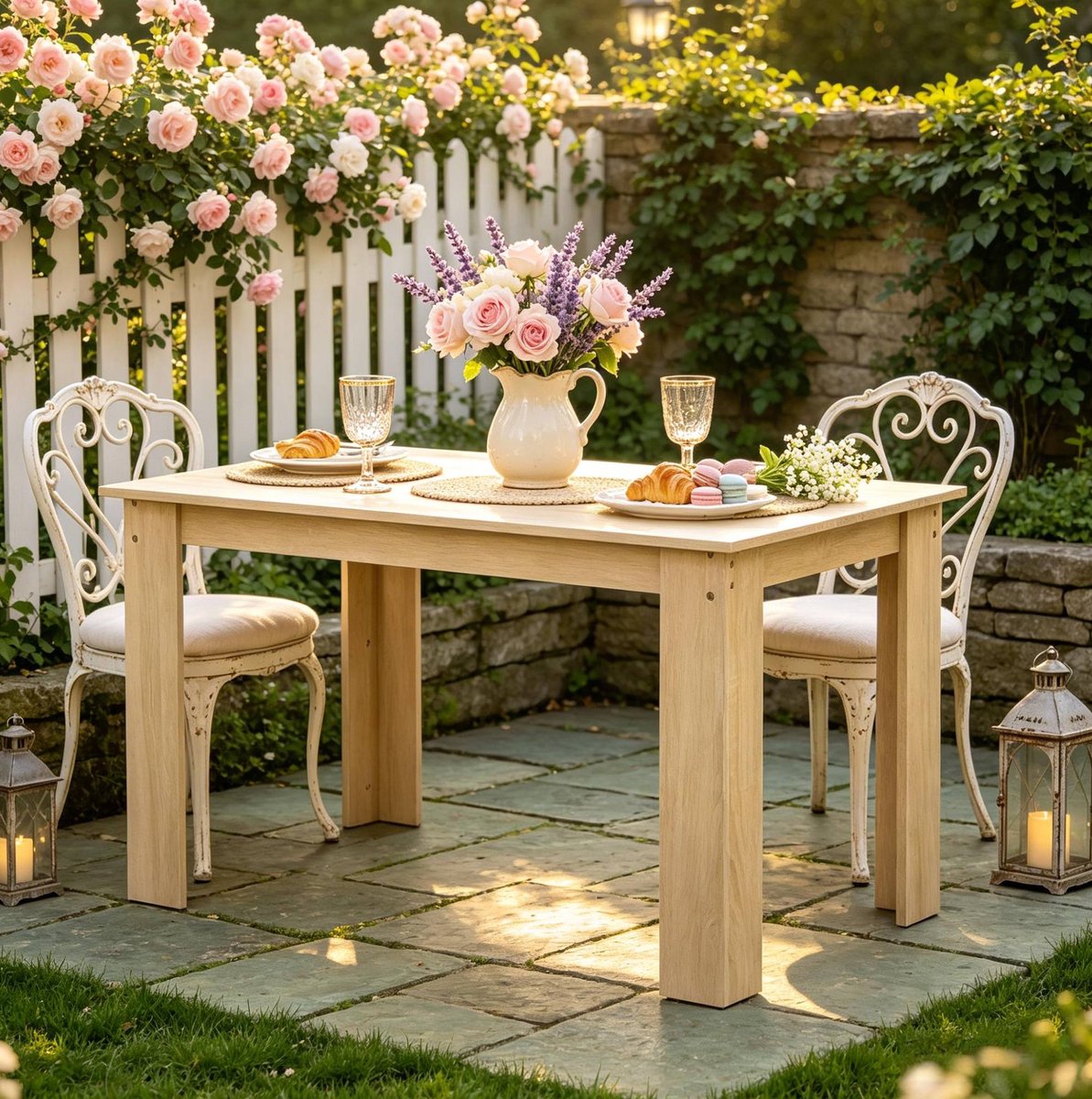 FloraGrace Eettafel - Rechthoekige Eettafel Met Moderne Uitstraling - Voor Keuken, Eetkamer En Woonkamer - Spaanplaat - Oak - 120x69x75 Cm
