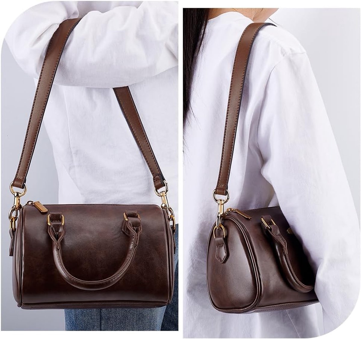 SnelShoppen - Leren Tasriem, Vervangende Handvatten voor Handtas, Portemonnee, Onderarmtas, Schoudertas, Bruin, Ideaal voor Dames en Heren, DIY Handba