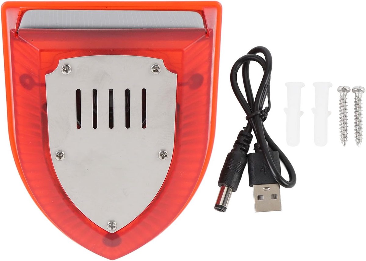 SnelShoppen - Solar Geluid Licht Alarm Aolyty Buitenbeveiliging Waarschuwingsstroboscoop Rood Licht, 3 Werkmodi, 100DB Geluid, Zonne-energie Bewegings