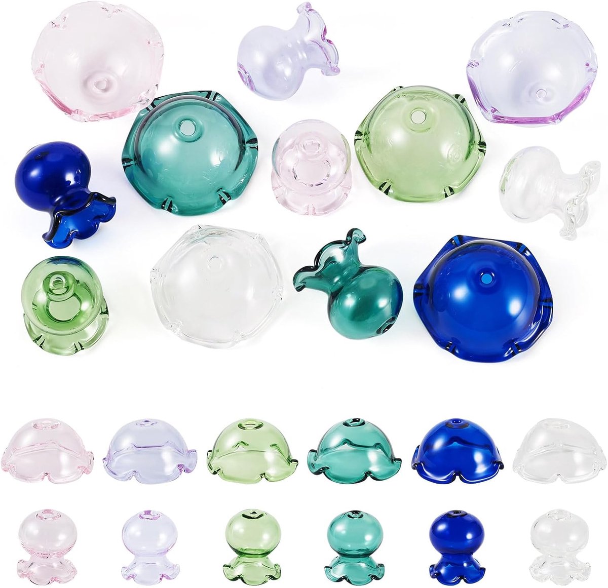SnelShoppen - 12 Stuks Transparante Glas Bloem Kralenkappen Multi Petal Spacer Kralen Voor Windgong Maken DIY Oorbellen, 2mm & 3.5mm Gat