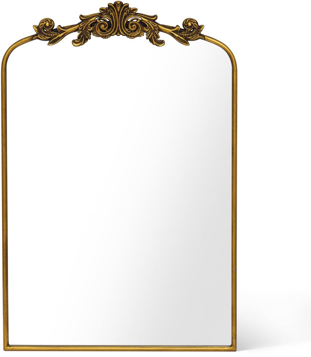 SnelShoppen - Barok spiegel met gouden rand 60x90 cm - Halfronde wandspiegel met bogen, antiek vintage design voor woonkamer, hal en decoratieve wandd