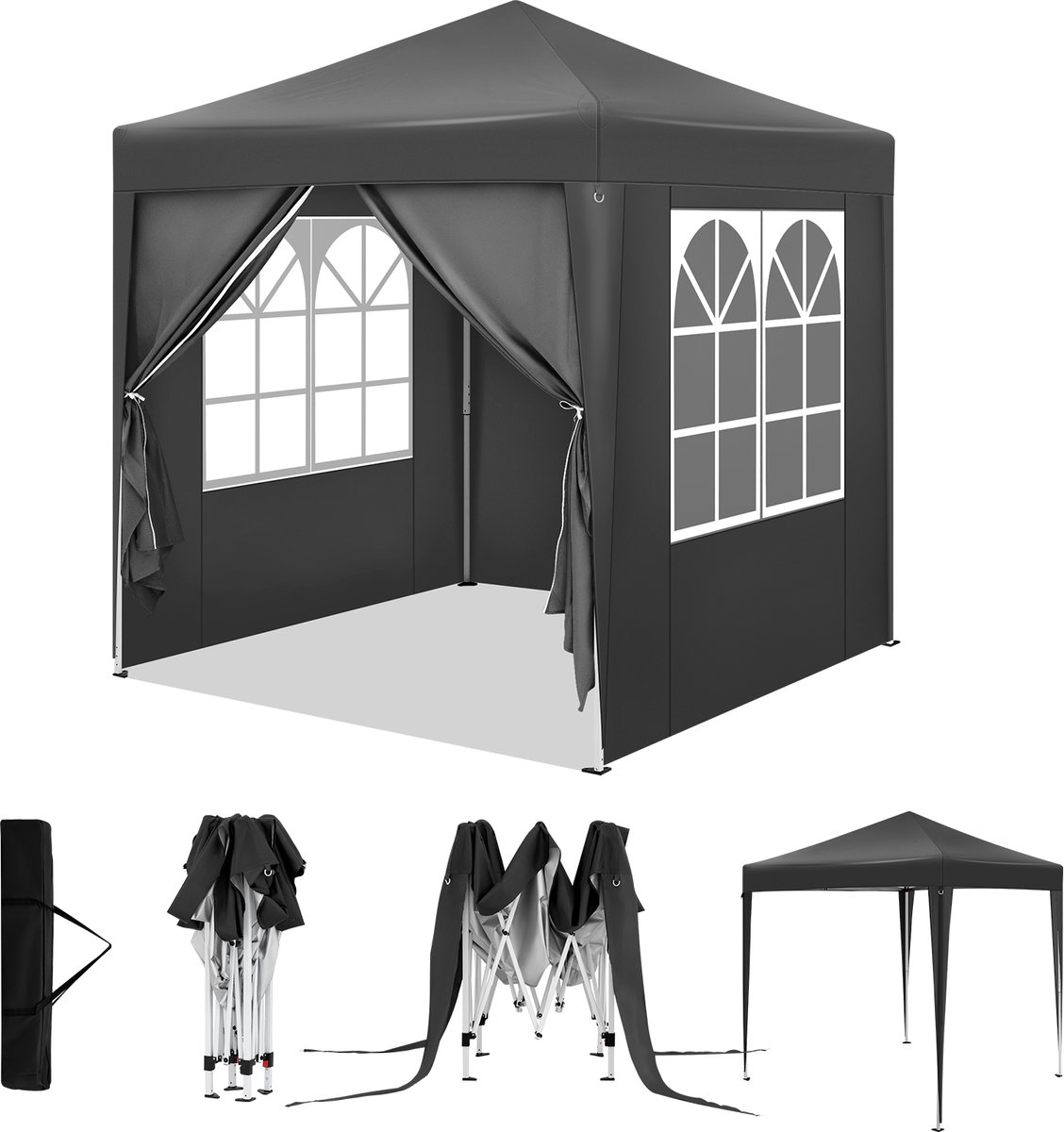 M-Goods Partytent 2x2m Pop-up Paviljoen - Met Zijwanden - Waterdicht & UV-bestendig - Opvouwbaar met Draagtas