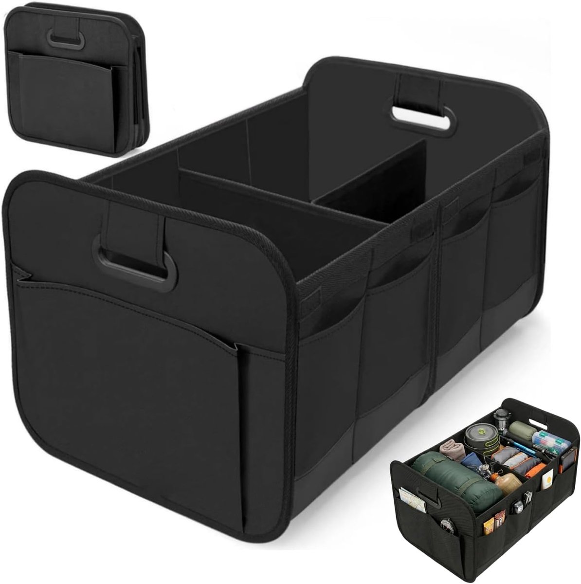 KZQ Opvouwbare kofferbakorganizer - Versterkte handvatten en antislip basis - Duurzaam en praktisch voor auto en dagelijks gebruik - Zwart