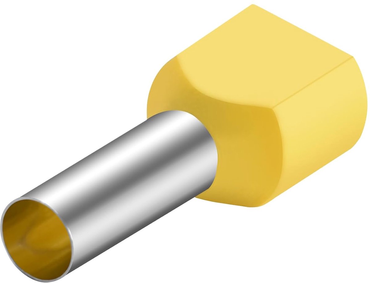 SnelShoppen - Dubbele Kabel Eindhulzen 14mm Lang, Geel, Pack van 100 - 6mm², Koper, Polypropyleen, Voor 50 A, 600 V, 105°C Temperatuurbestendig