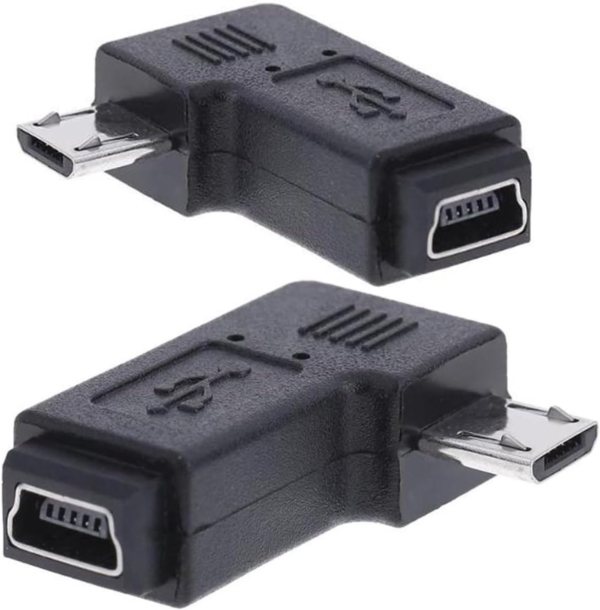 SnelShoppen - 1 SET Micro USB Male naar Mini USB 2.0 Vrouwelijke Adapter 90 Graden Links Rechts 9mm - Ideaal voor Smartphone, Tablet en Accessoires