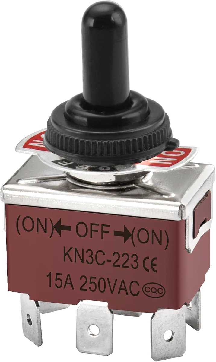 SnelShoppen - Heschen Metaal Toggle Schakelaar DPDT Momentaan (EIN) / UIT / (EIN) 3 Positie 15A 250VAC 6 Platte Stekker Klem CE
