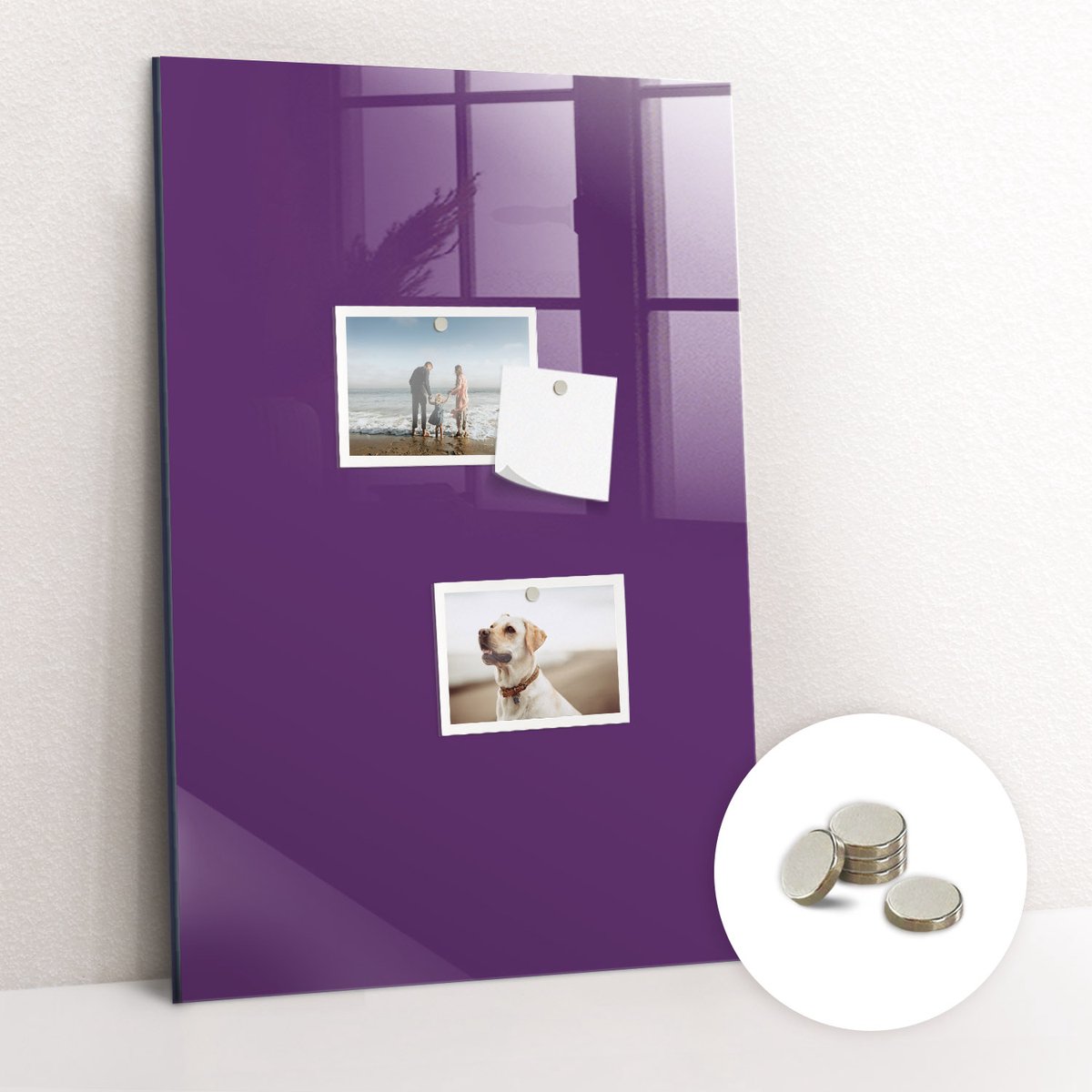 Tulup Glassboard - Violet Magneetbord - 40 cm x 60 cm - Memobord Glas - Design Memobord - Magnetisch Wandbord Paars - Inclusief Gratis Magneten - Magneetbord Muur - Magnetic Board