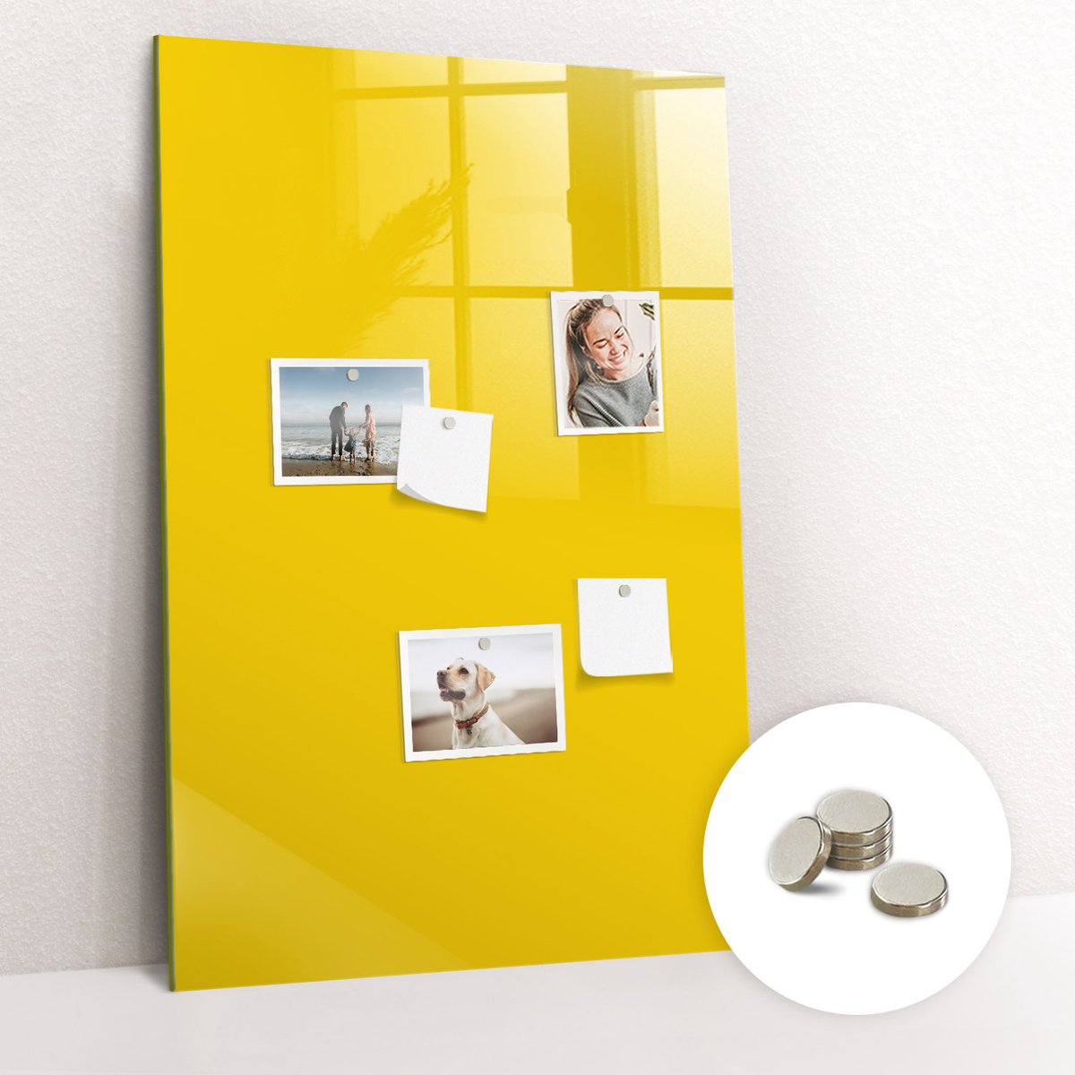 Tulup Glassboard - Lichtgele kleur Magneetbord - 60 cm x 90 cm - Memo Bord - Moderne Wanddecoratie - Magnet Board Geel - Gratis 5 Sterke Magneten - Magnetic Board - Magnetisch Bord Kind