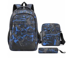 Schoolrugzak Set voor Kinderen - Grote Waterdichte Jeugdrugzak met Etui en Schoudertas - Ergonomische Scholierentas voor Middelbare School en Reizen - Blauw