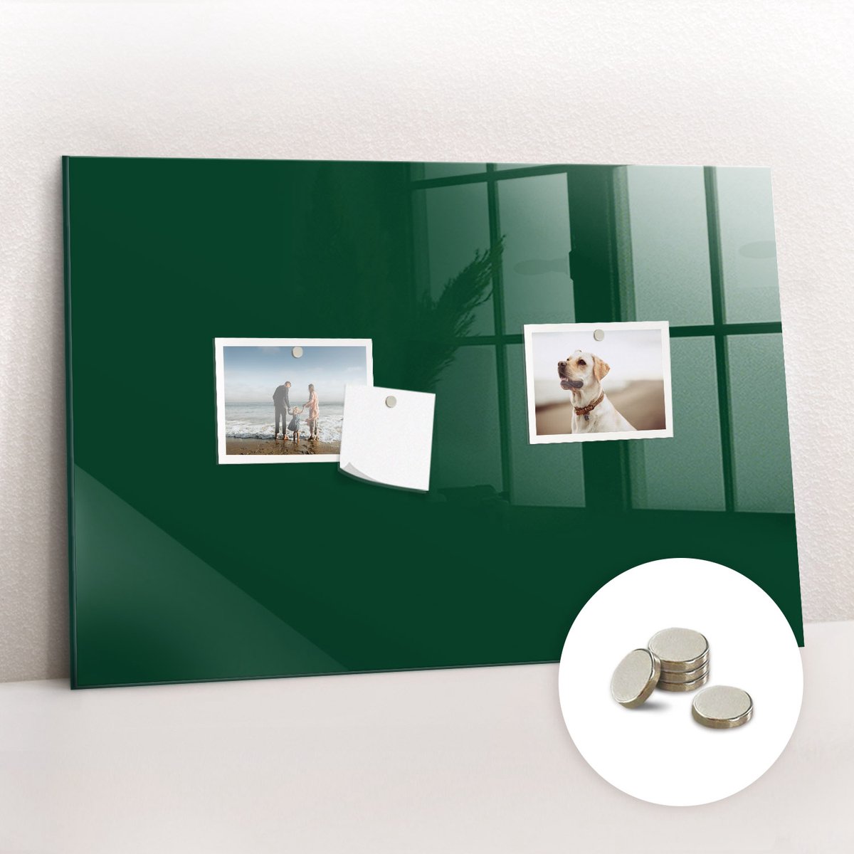 Tulup Glassboard - Kleur: flesgroen Magneetbord - 60 cm x 40 cm - Magneetbord Keuken - Minimalistisch Prikbord - Memobord Magnetisch Groente - Gratis 5 Sterke Magneten - Magneetbord Design - Memo Magneetbord