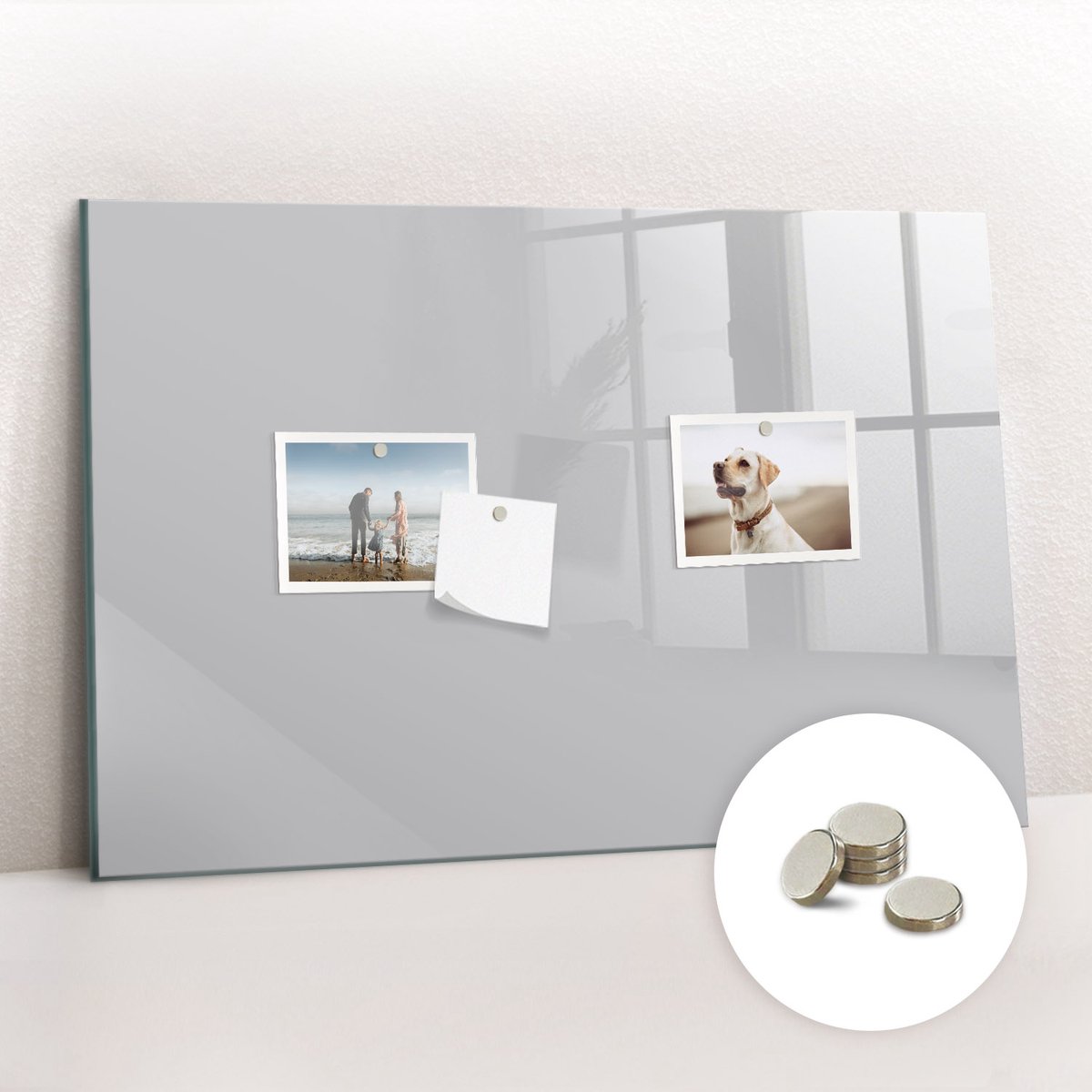 Tulup Glassboard - Lichtgrijze kleur Magneetbord - 60 cm x 40 cm - Magnetic Board - Scandinavisch Design Bord - Memobord Keuken Lichtgrijs - Gratis 5 Sterke Magneten - Magneetbord Keuken - Magnetisch Wandbord