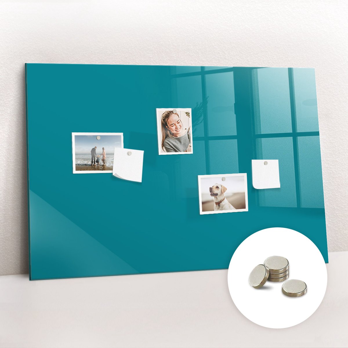 Tulup Glassboard - Zeekleur Magneetbord - 90 cm x 60 cm - Magneetbord Keuken - Minimalistisch Prikbord - Memobord Magnetisch Maritiem - Gratis 5 Sterke Magneten - Magneetbord Design - Memo Magneetbord
