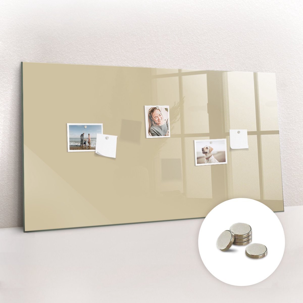 Tulup Glassboard - Beige kleur Magneetbord - 120 cm x 60 cm - Magnetisch Wandbord - Moderne Wanddecoratie - Foto Magneetbord Beige - Gratis 5 Sterke Magneten - Memo Magneetbord - Memobord Keuken