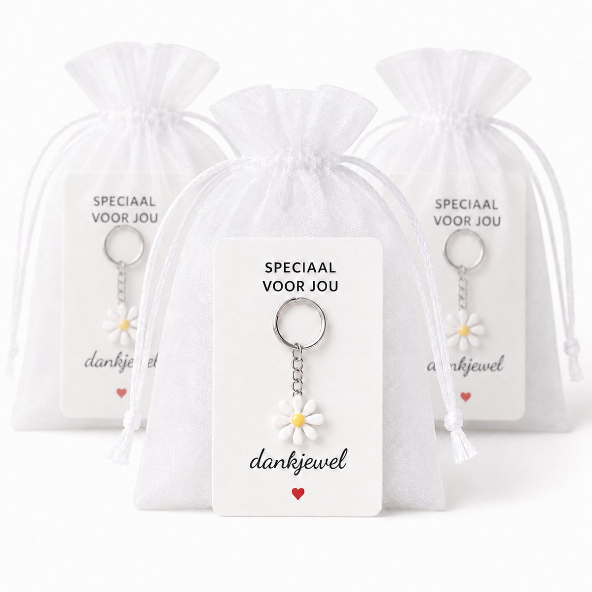 Bedankt Cadeautje 10 Stuks - Bloem Sleutelhanger met Dankjewel Kaartje & Zakje - Bedankjes Juf & Collega - Kasey
