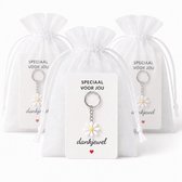 Bedankt Cadeautje 10 Stuks - Bloem Sleutelhanger met Kaartje & Zakje - Bedankjes Juf, Collega & Bruiloft - Kasey