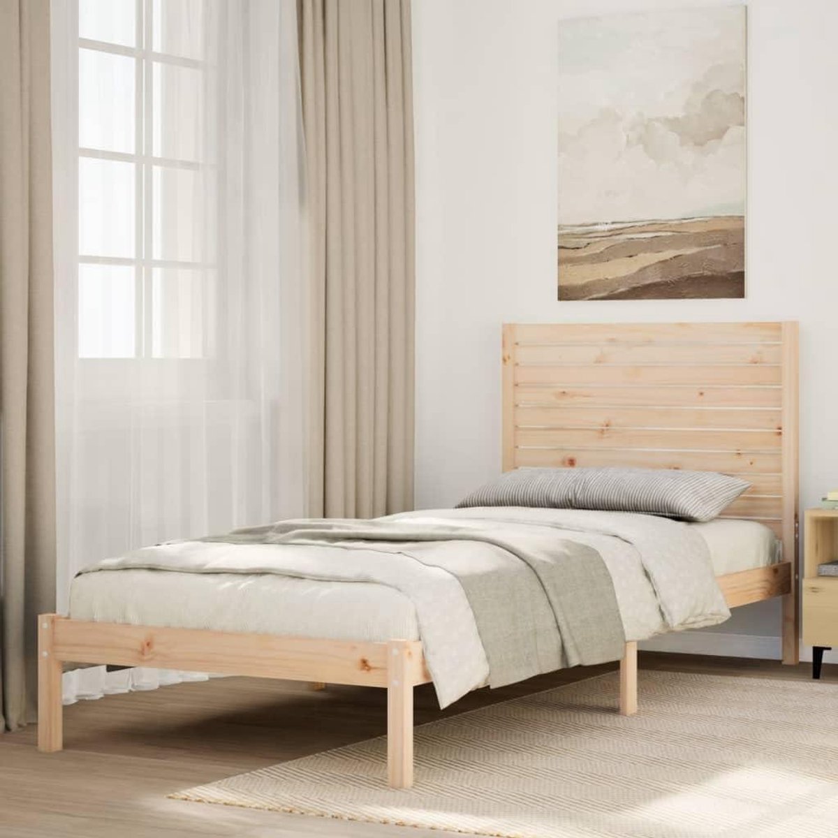 Massief Houten Bed - Bedframe met Lattenbodem - Rustgevende Slaap - Extra Lange Afmeting - 90 x 210 cm - Bruin