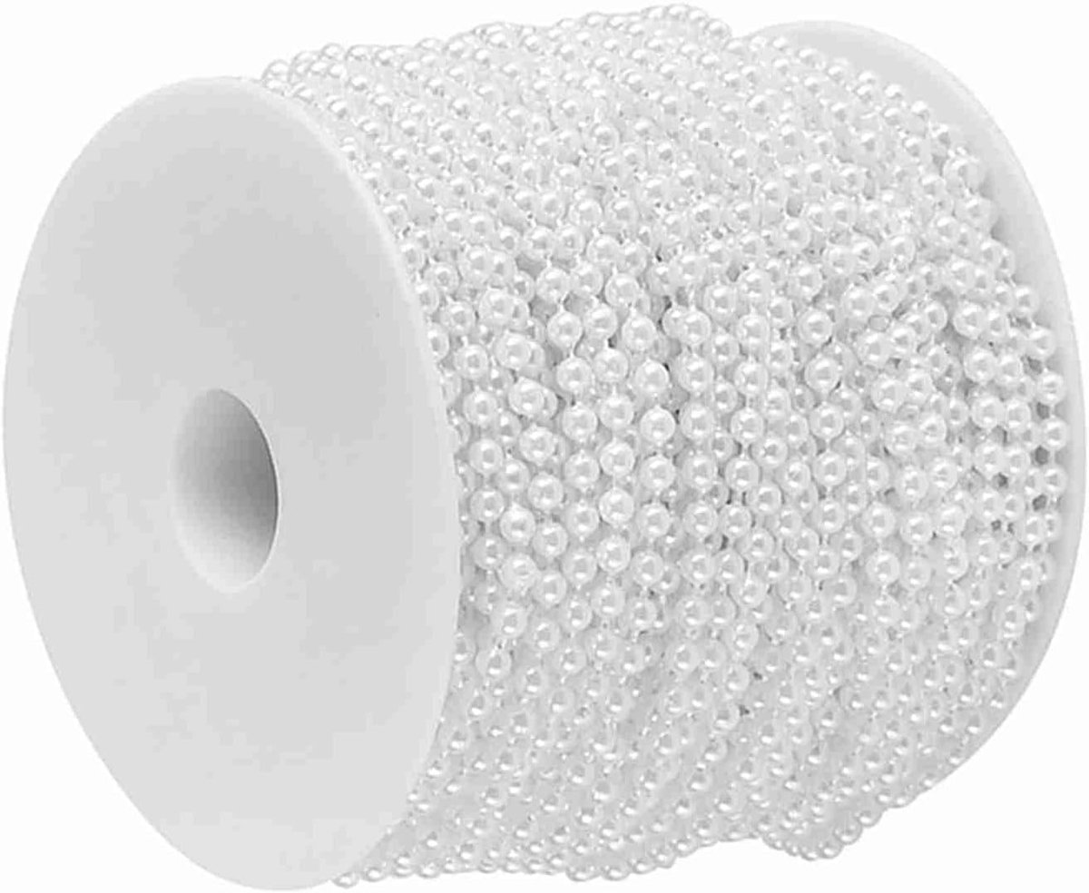 SnelShoppen - Kunstparels Kralen Snoer 40m - Kunstparel Slier Garland voor Armband, Gordijn, Bruiloft, Kerst - Beige/Wit - 4mm