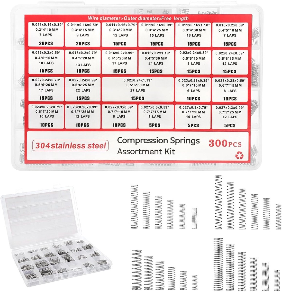 Compressieveer set 300 stuks - 304 roestvrij staal - 23 maten - ideaal voor DIY en reparaties - ShopVlot