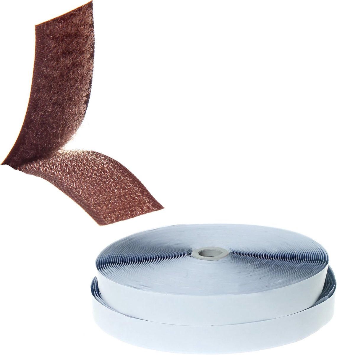 SnelShoppen - 25m x 25mm Zelfklevende Haak en Lussluiting Tape, Extra Sterke Verbinding, Bruin, Ideaal voor Klussen en Creatieve Projecten