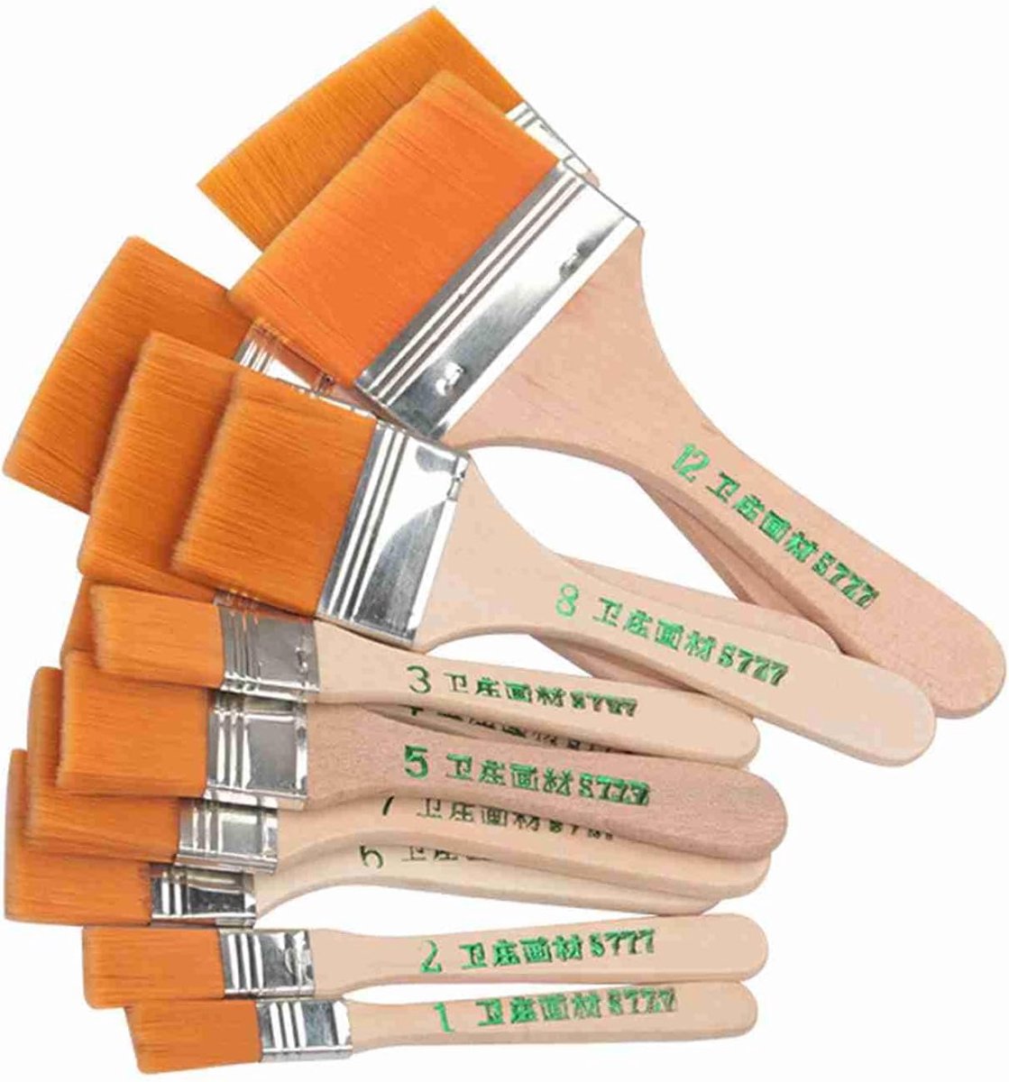 SnelShoppen - 12 Stuks Platte Kwasten Kunstkwasten Nylon Verfkwasten Verschillende Maten Houten Handvat Huishoudkwasten Voor Meubels Muurverf (Wit)